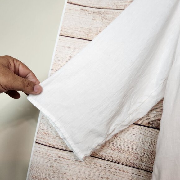 J. Jill Women's Large White Linen Sequin Iridescent Beaded Tunic Top Boho Crispy - Picture 4 of 16